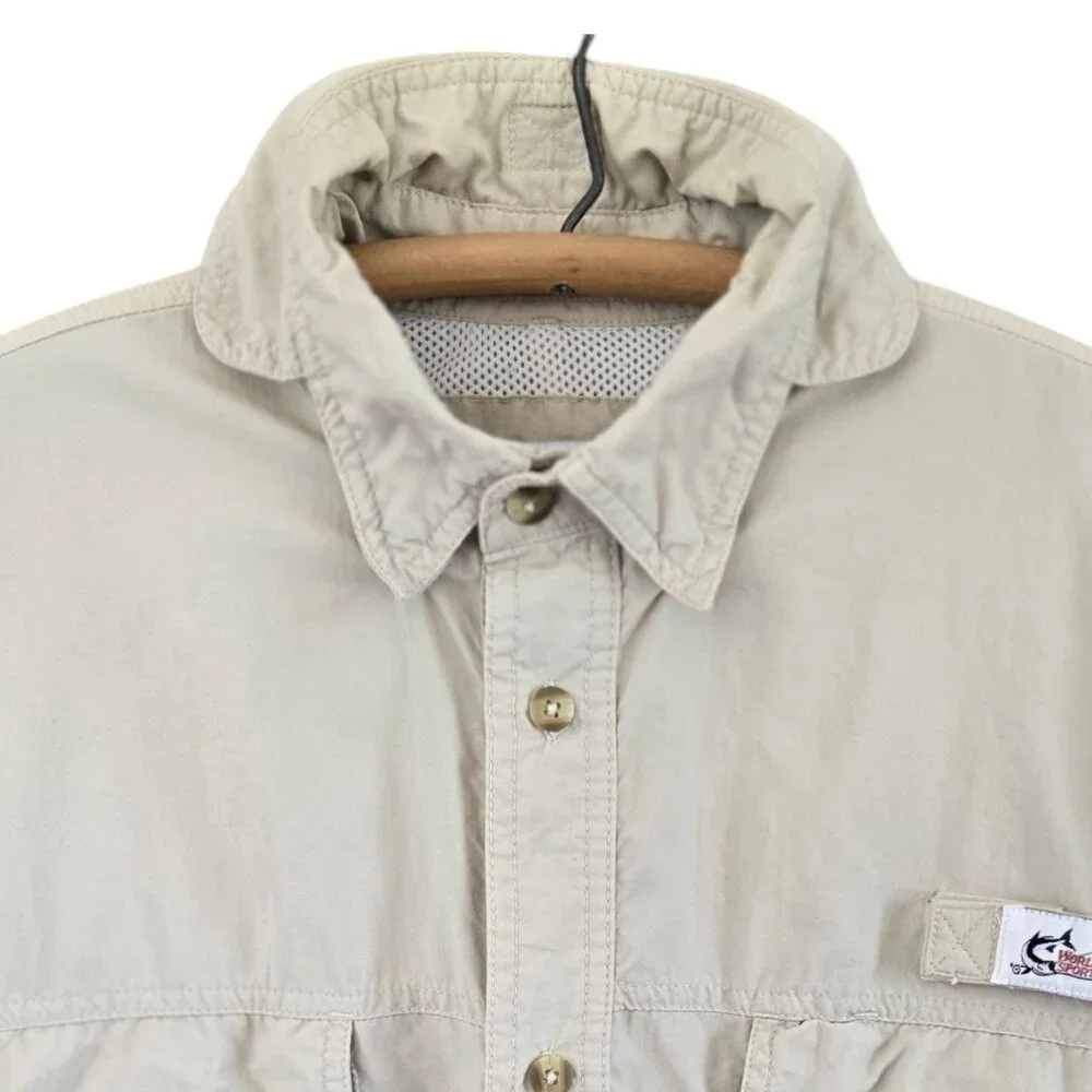 World Wide Sportsman Fishing Shirt Nylon Mesh Beige Short Sleeve Vented Size L - Picture 7 of 11